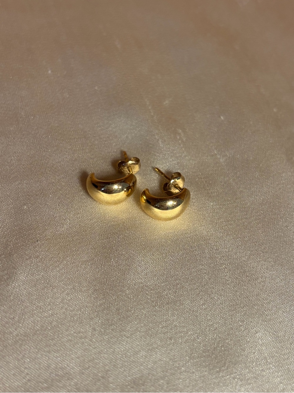 14k Solid Gold Dome Hoop Stud Earrings - Women Jewelry